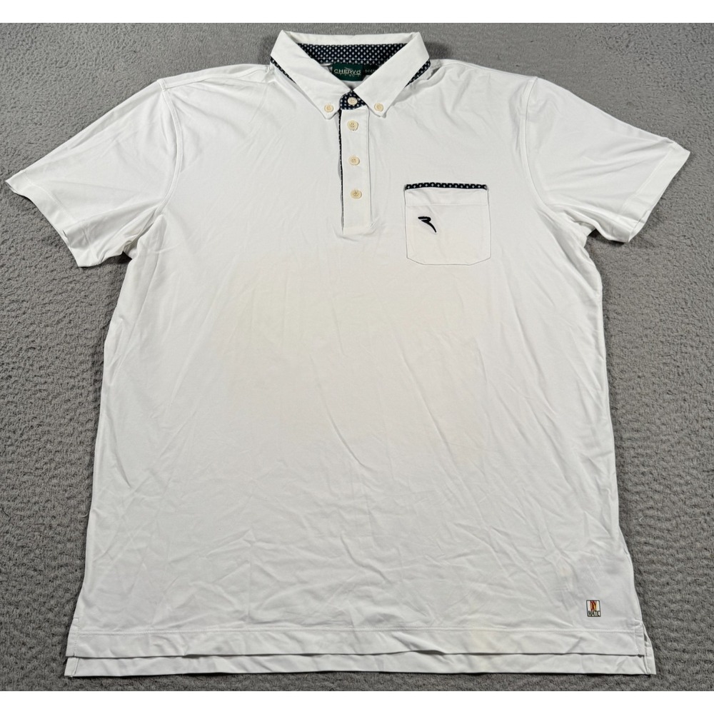 Chervo Polo Shirt Mens 3XL White Pocket Dry Matic Stretch‎ Preppy Button Down